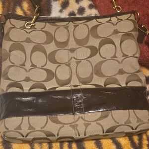 Coach Tan and Brown Patterned Shoulder Bag